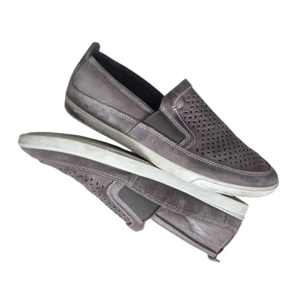 ECCO Collin Perf Slip-On Sneakers Size 44 Pewter Geometric Perforation Goring.